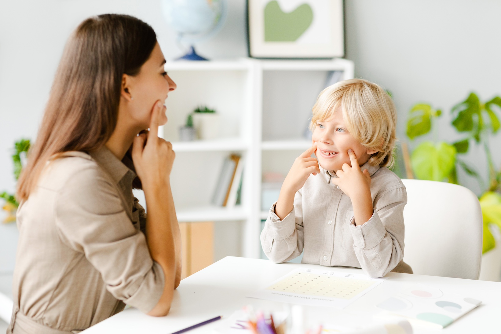Woman and child smiling